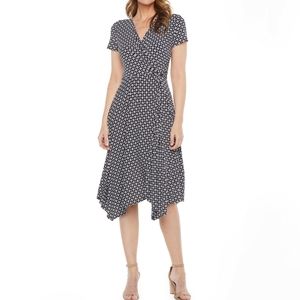 Perceptions Short Sleeve Polka Dot High-Low Fit & Flare Dress